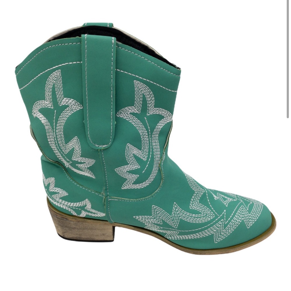 YASIRUN Light Green Embroidered Ankle Cowboy Western Ankle Boots 36 - Picture 3 of 3